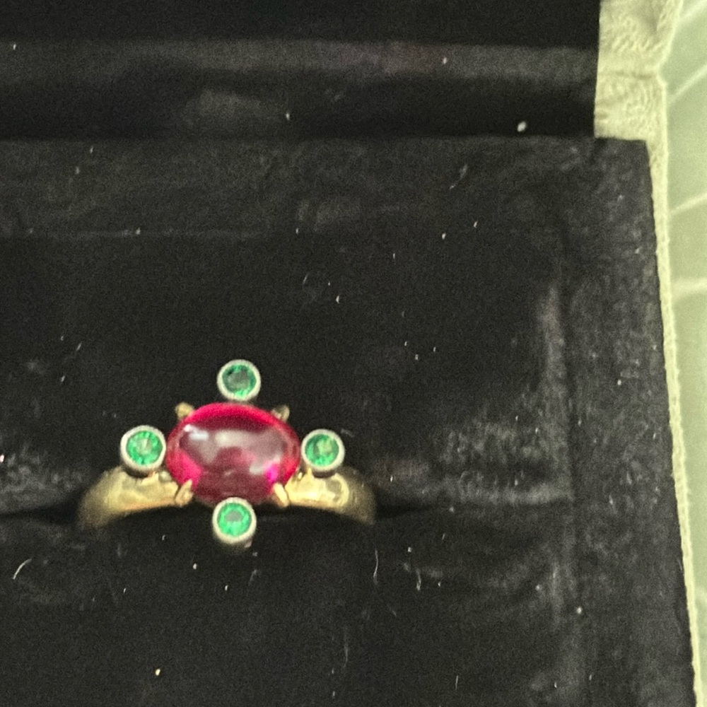 GorgeousSALE  custom 14 karat gold, synthetic, cabochon, ruby and tourmaline